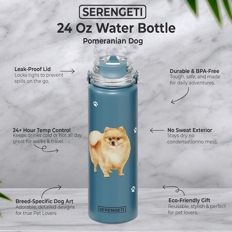 ES Pets SERENGETI 24 Oz Water Bottle Stainless Steel with Spill Proof Lid - Double walled Vacuum Insulated water flask - Realistic 3D Print of your favorite dog (Pomeranian) - Image 3